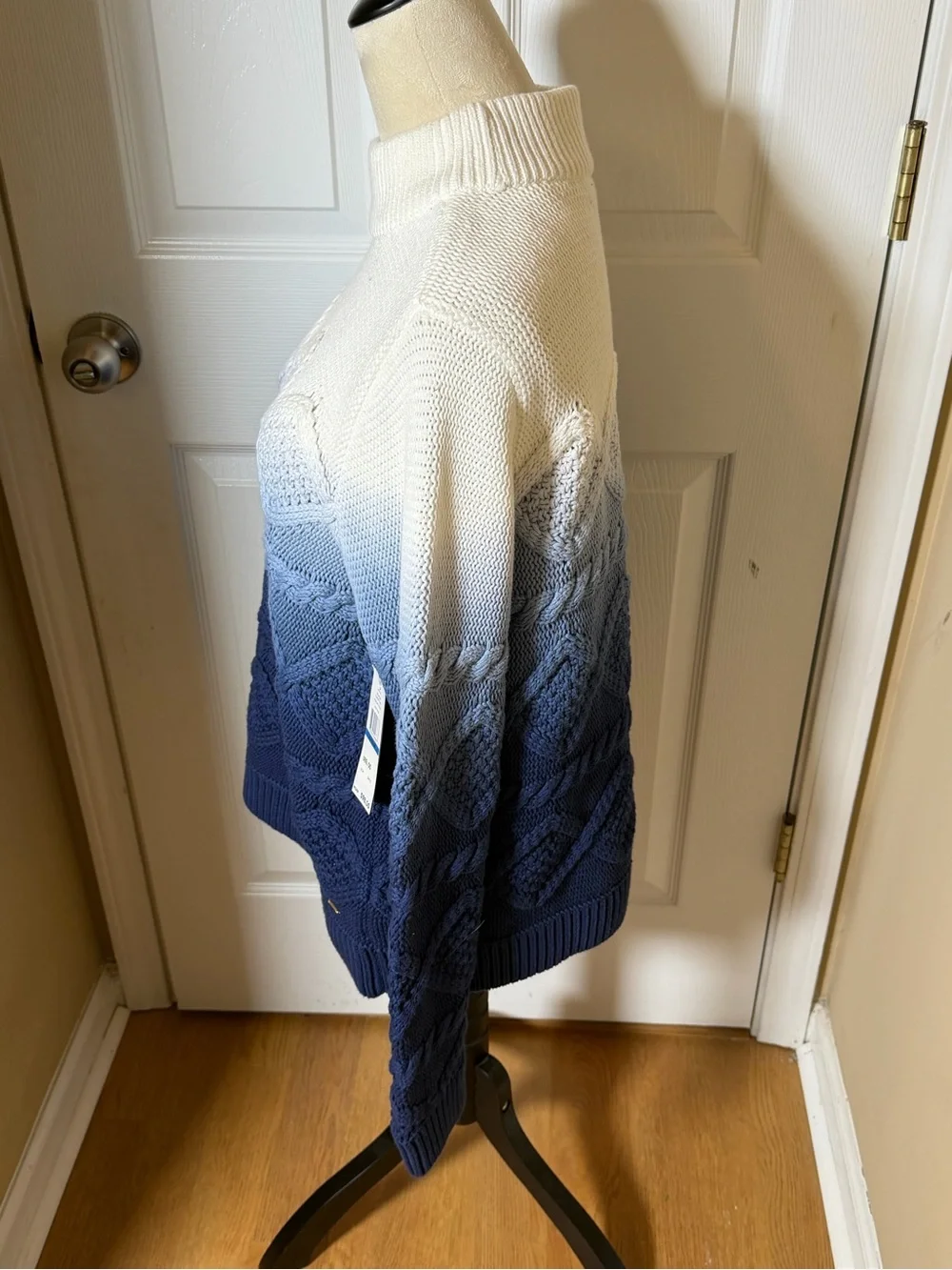Tommy Hilfiger Blue and White Ombre Cable Turtleneck Sweater NWT Vintage XL